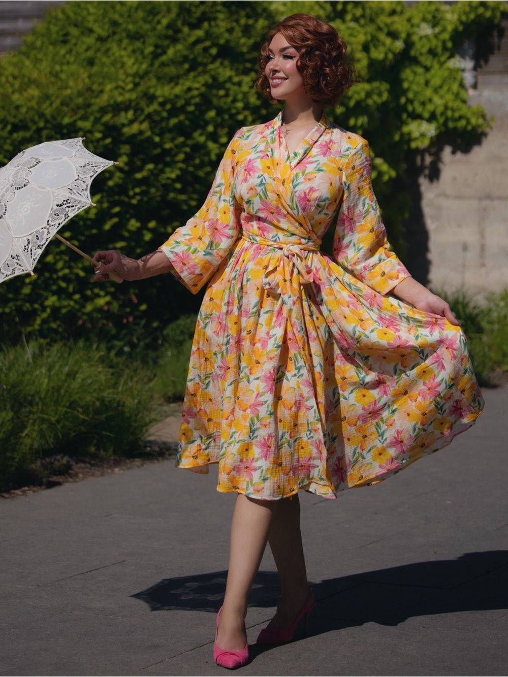 Retro Floral Wrap Robe Dress - Iconic 60s Style